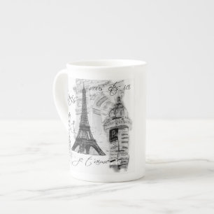Caneca De Porcelana Paris Eiffel Tower Black & White Collage French