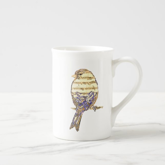 Caneca De Porcelana Passarinho Fofo com Notas Musicais Personalize  (Direita)