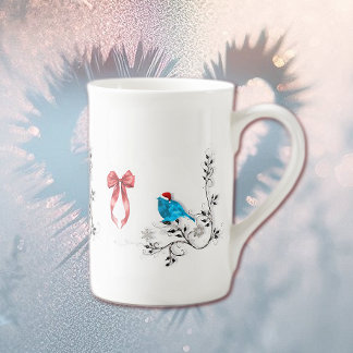 Caneca De Porcelana Pássaro azul no Natal