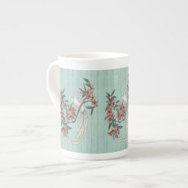 Caneca De Porcelana Pássaro Branco - Cereja Blossomo Aqua