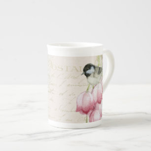 Caneca De Porcelana Pássaro de Aquarela com Flores