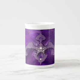 Caneca De Porcelana Passaro Fractal Abstrato Roxo