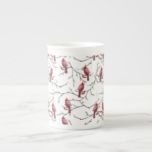 Caneca De Porcelana Pássaros, cerejas de inverno e teste padrão