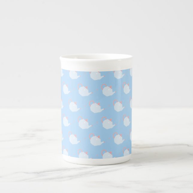 Caneca De Porcelana Pastel Blue and Pink Teapot Pattern (Frente)