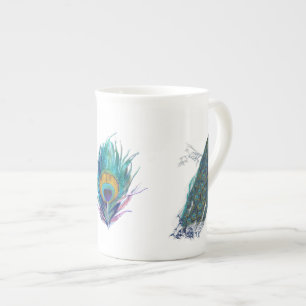 Caneca De Porcelana Pavão azul com as penas de cauda bonitas