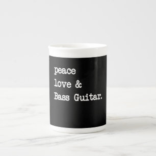 Caneca De Porcelana Peace Love & Bass Guitar Musico Guitaris