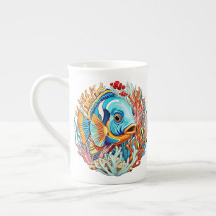 Caneca De Porcelana Peixes Tropicais Vibrações Coloridas de Verão