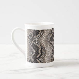 Caneca De Porcelana Pele de Cobra Cristal Prata Luxo