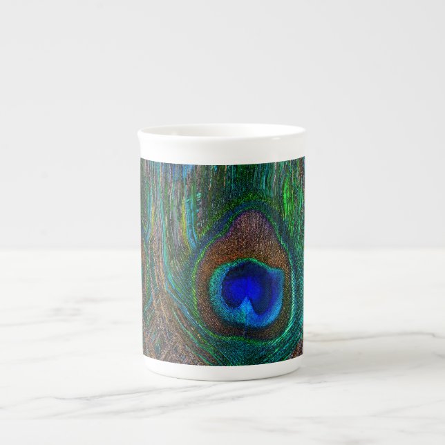 Caneca De Porcelana Penas de Peacock Vibrantes, Etapa de Estilo (Frente)