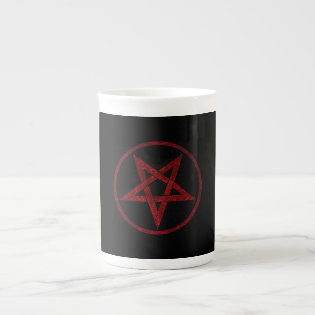 Caneca De Porcelana Pentagrama do diabo vermelho (Frente)