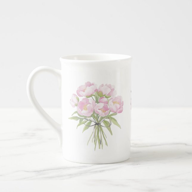 Caneca De Porcelana Pêonias cor-de-rosa com arco fino (Esquerda)