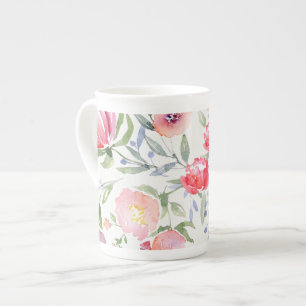 Caneca De Porcelana Peônias e papagaios