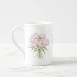 Caneca De Porcelana Peônias Rosa com Laço Fino