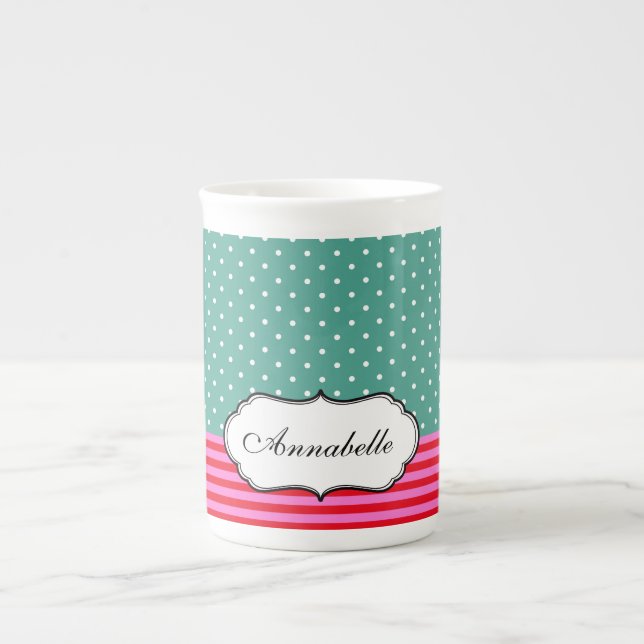 Caneca De Porcelana Personalize o teste padrão clássico da cerceta das (Frente)