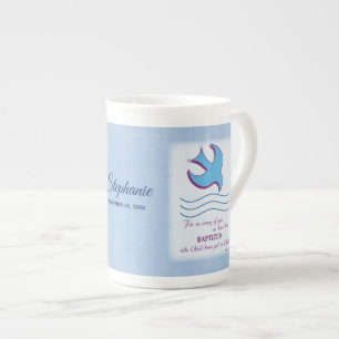Caneca De Porcelana Personalize, pomba do batismo adulto em azul