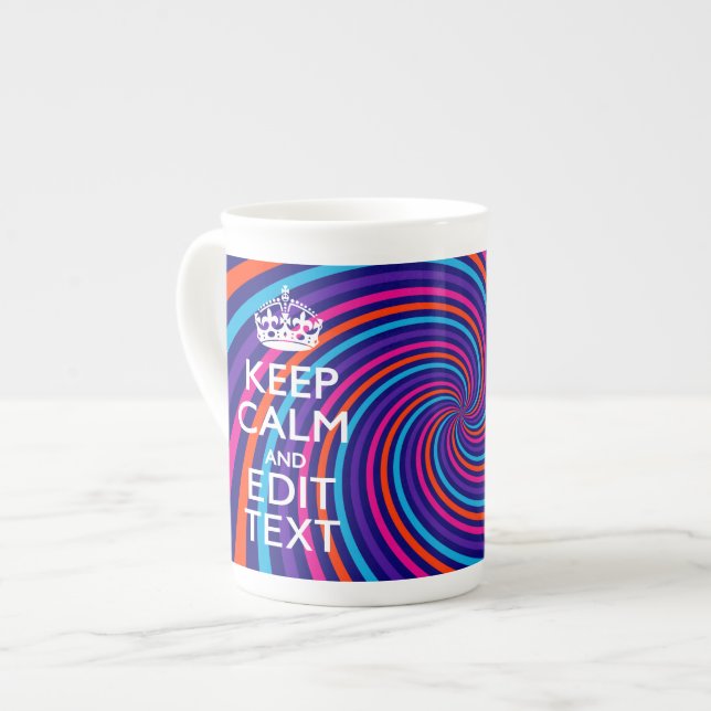 Caneca De Porcelana Personalize sua espiral Manter Texto Calmo Multico (Frente Esquerda)