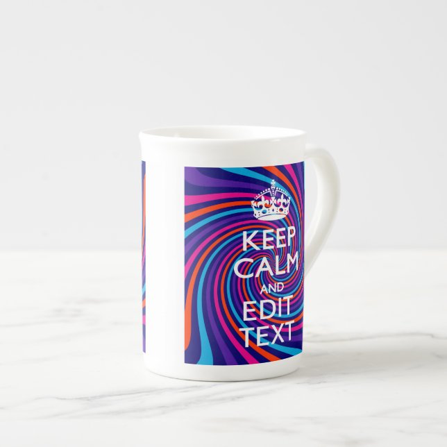 Caneca De Porcelana Personalize sua espiral Manter Texto Calmo Multico (Frente Esquerda)