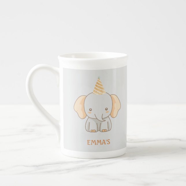 Caneca De Porcelana Personalized Cute Elephant Kids Name (Esquerda)