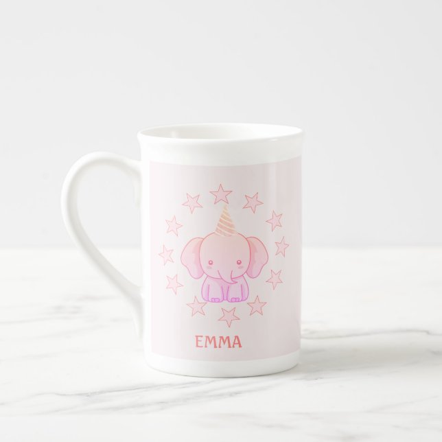 Caneca De Porcelana Personalized Cute Elephant Pink  (Esquerda)