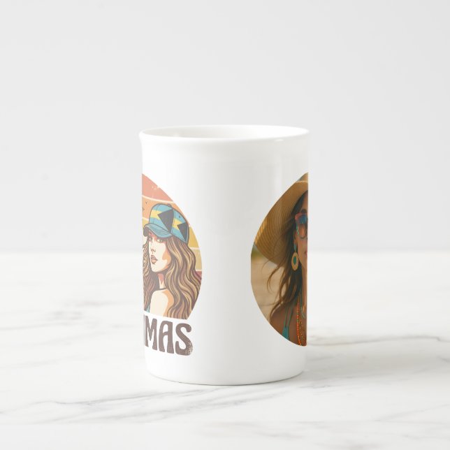 Caneca De Porcelana Personalized Photo Retro Bahamas Tropical Beach    (Frente)