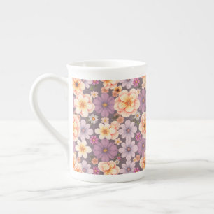 Caneca De Porcelana Pêssego pastel de vindima e cottagecore floral de