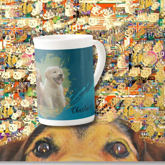 Caneca De Porcelana pets name elegant typography & photo (Criador carregado)