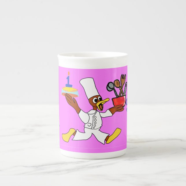 Caneca De Porcelana Pink Chef Ducky Birthday  (Frente)