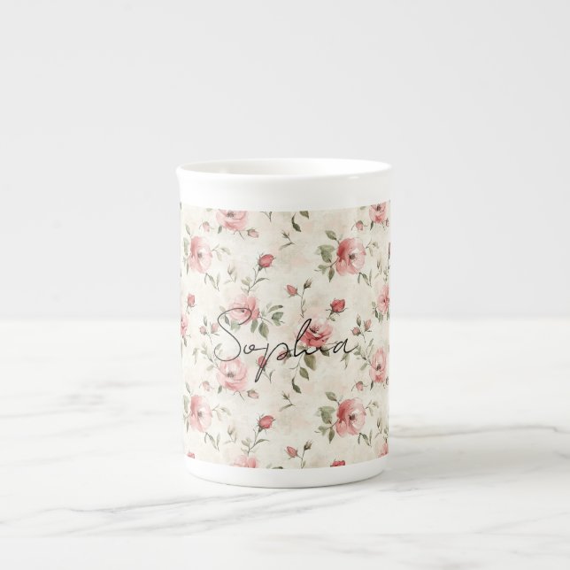 Caneca De Porcelana Pink Roses Floral  (Frente)