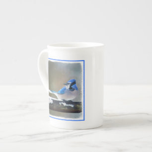 Caneca De Porcelana Pintura Blue Jay - Arte Original para Pássaros