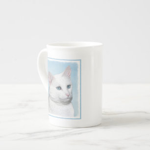 Caneca De Porcelana Pintura branca do gato - arte original bonito do