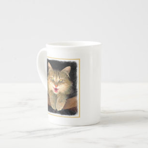 Caneca De Porcelana Pintura de Gatos Loucos - Arte de Gato Original Bo