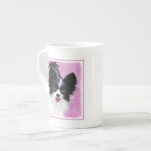Caneca De Porcelana Pintura de Papillon (Branco e Preto) - Arte Canina