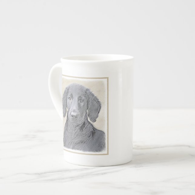 Caneca De Porcelana Pintura De Retriever Revestida Plana - Arte De Cão (Frente Esquerda)