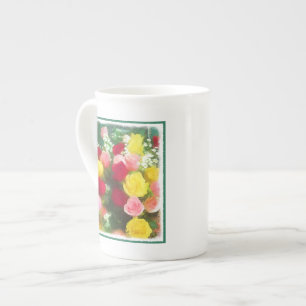 Caneca De Porcelana Pintura de Rose Bouquet - Arte Flor Original Custa
