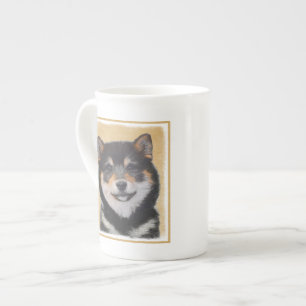 Caneca De Porcelana Pintura de Shiba Inu (Preto e Latão) - Arte Canina