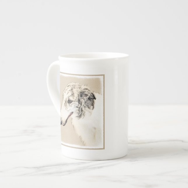 Caneca De Porcelana Pintura Original de Cachorro Borzoi (Silver Brindl (Frente Esquerda)