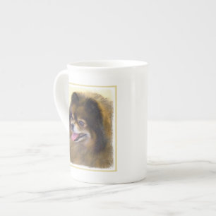 Caneca De Porcelana Pintura original de cão a preto e a bronzeado da P