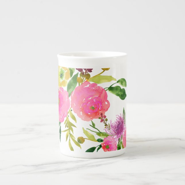Caneca De Porcelana PixDezines floral/aquarela/ranunculus (Frente)