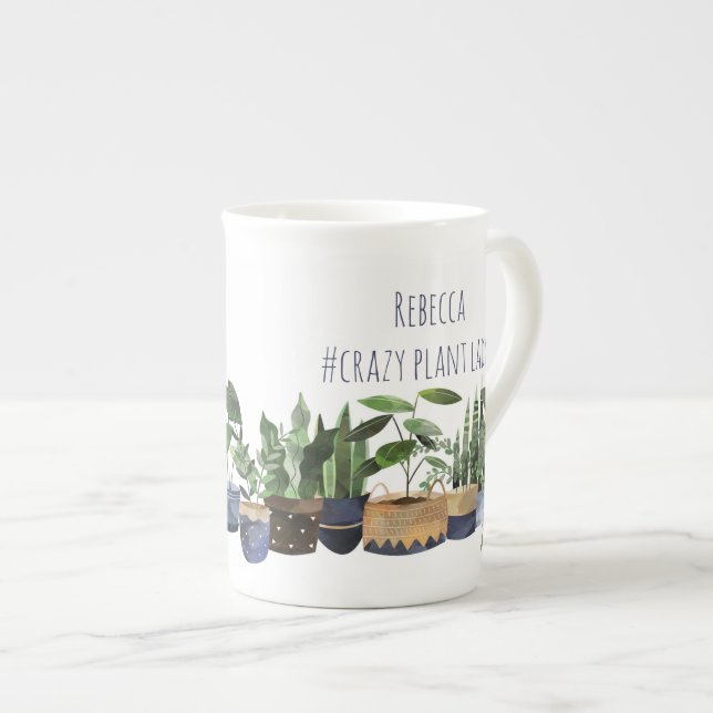 Caneca De Porcelana Planta de Pote e Cactus (Frente Esquerda)