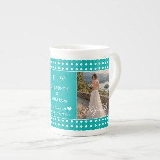 Caneca De Porcelana Pontos Brancos em Azul Turquesa – Casamento Person