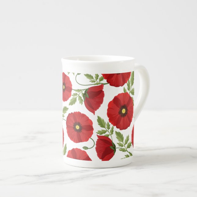 Caneca De Porcelana Poppy alegre Flores de Verão (Frente Esquerda)