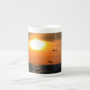 Caneca De Porcelana Por do sol e gaivotas