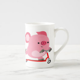 Caneca De Porcelana Porco de desenho em Patinete