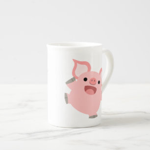 Caneca De Porcelana Porco feliz bonito dos desenhos animados