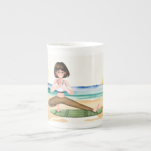 Caneca De Porcelana Posição de Yoga na praia