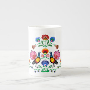 Caneca De Porcelana Povos poloneses com floral decorativo & os galos