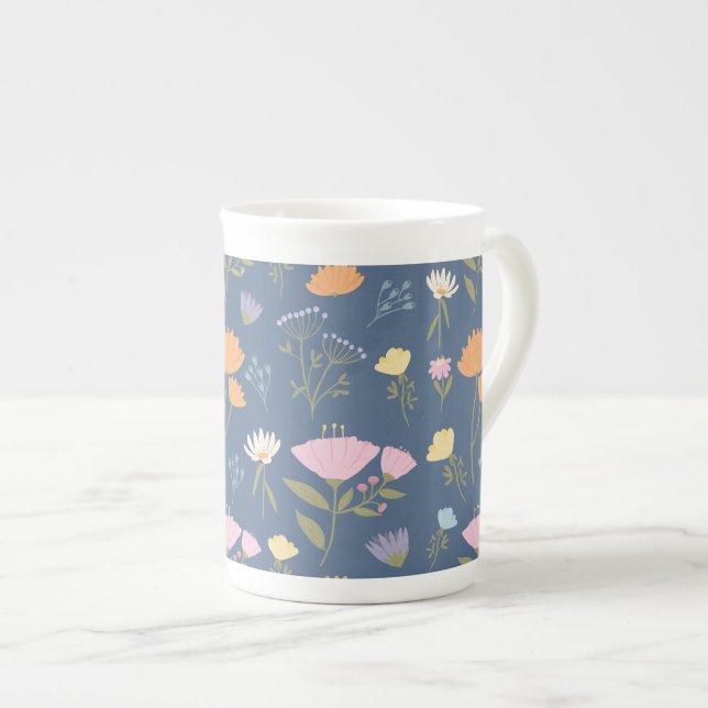 Caneca De Porcelana Prado colorido no azul (Frente Esquerda)