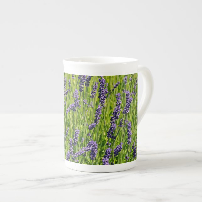 Caneca De Porcelana Prata de flores lavandas (Frente Esquerda)