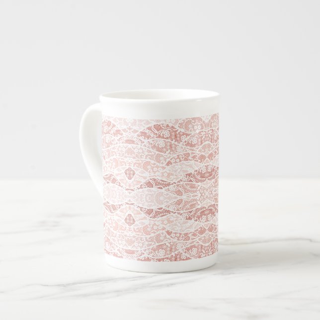 Caneca De Porcelana Presente de Mugs de Fishnet de rendas brancas fals (Frente Esquerda)