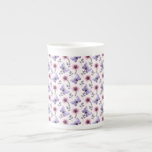 Caneca De Porcelana Presente Floral de Borboleta da Primavera  